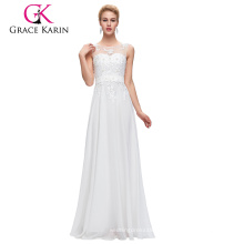 Grace Karin sin mangas V-Back Blanco Gasa más vestido de baile de tamaño para las mujeres gordas CL007555-4